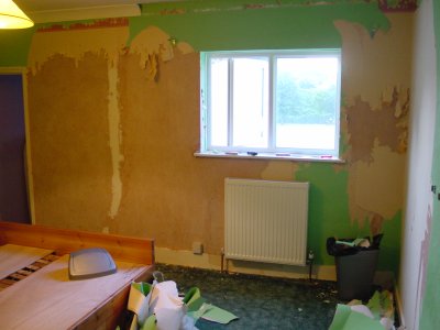 pic of bedroom with walls being stripped