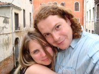 Tom and Chloe hugging in Venice